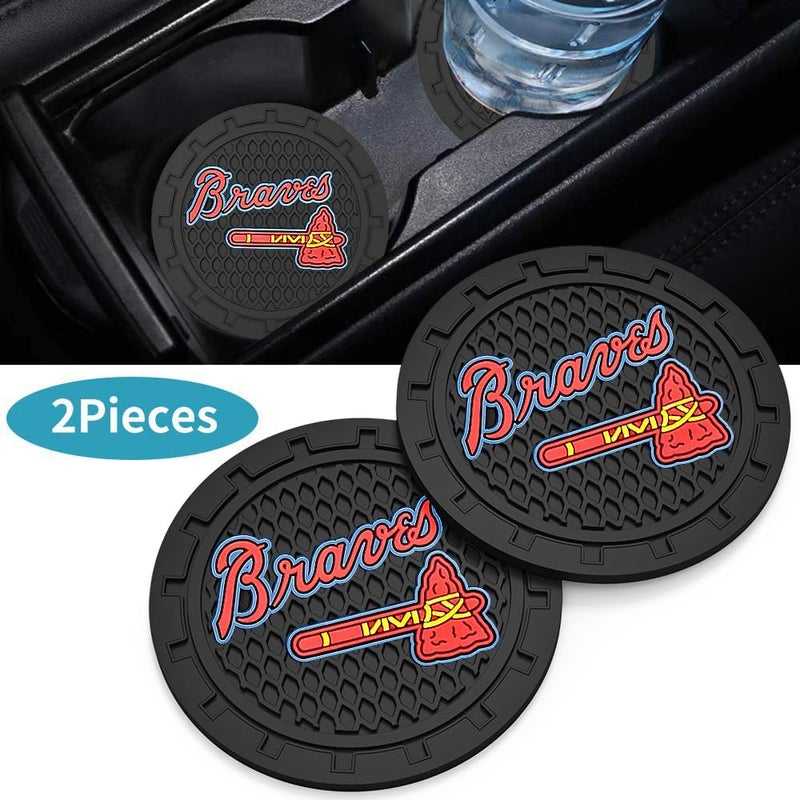 EMIJOY Braves Car Cup Holder Coasters for Baseball Fans,Atlanta Braves Car Coasters for Vehicle Drink Holder,Baseball Stuffs Braves Car Cup Holder Insert,Souvenir/Gifts for Baseball Fans,Car Cup Mat - Image 2